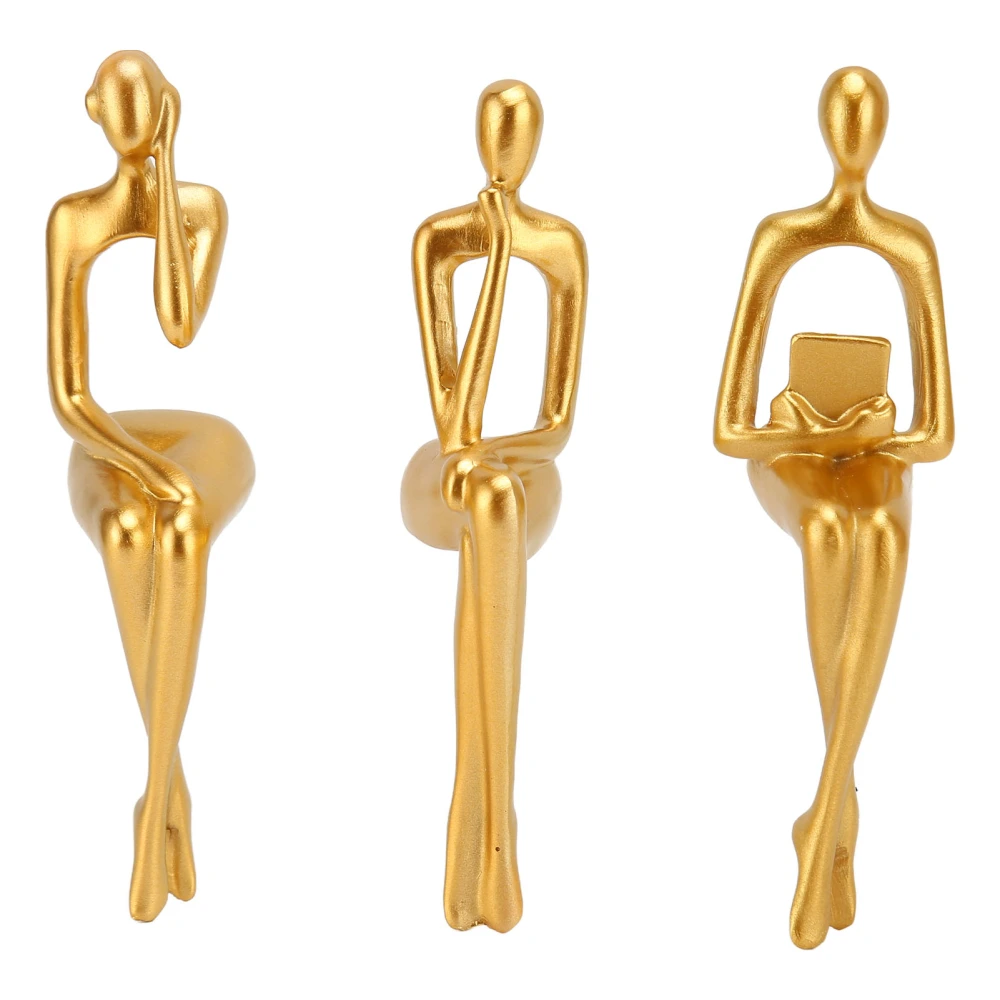 3Pcs Abstract Thinker Sculpture Simple Gold Plated Waterproof Smoothing Bright Texture Abstract Statue for Home Cafe