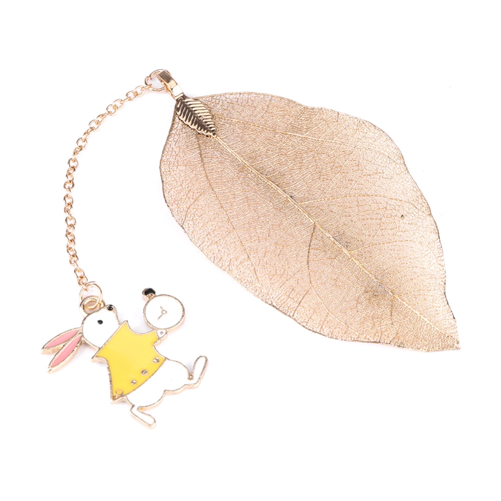 1Pc Gold Metal Leaf Bookmark with Pendant for Book Paper Reading Rabbit