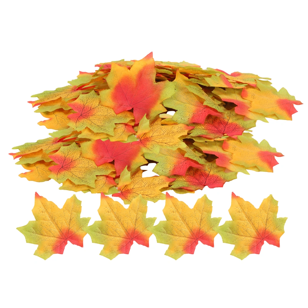 100Pcs/Bag Artificial Maple Leaves for Thanksgiving Autumn Leaf Wedding Party Table DecorRed Green