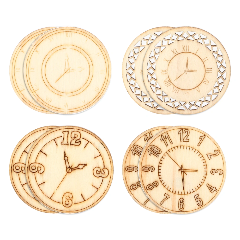 8 Pcs Wood Cutouts Round Clock Shaped Unfinished Chips Wooden Crafts for Decoration