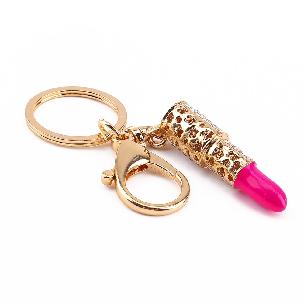 Crystal Makeup Lipstick Keyring Rhinestone Purse Bag Charm Pendant Keychain Gift