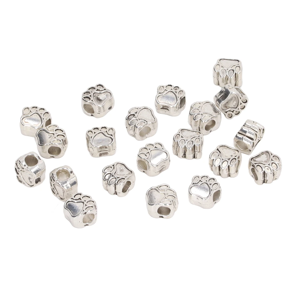 20pcs Paw Print Spacer Beads Antique Silver European Style Zinc Alloy Cute Beads for Bracelets DIY Jewelry