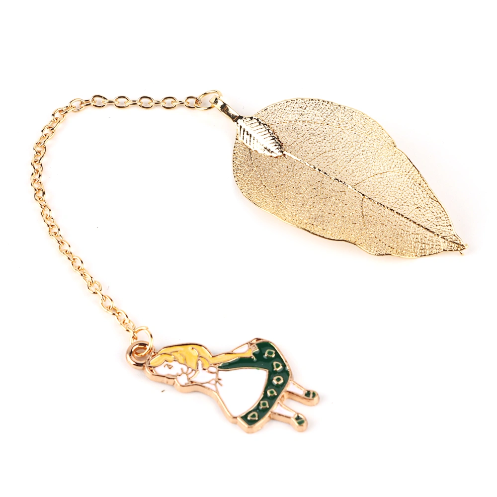 1Pc Gold Metal Leaf Bookmark with Pendant for Book Paper Reading Alice