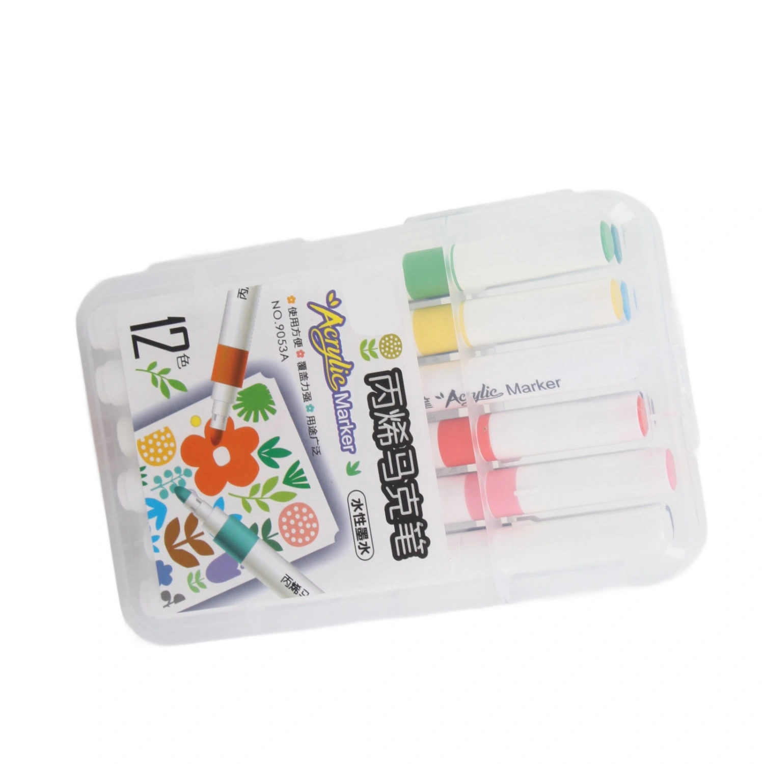 Acrylic Paint Markers Strong Coverage Quick Dry Waterproof Round Barrel Graffiti Markers for Glass Metal Wood 12 Colors