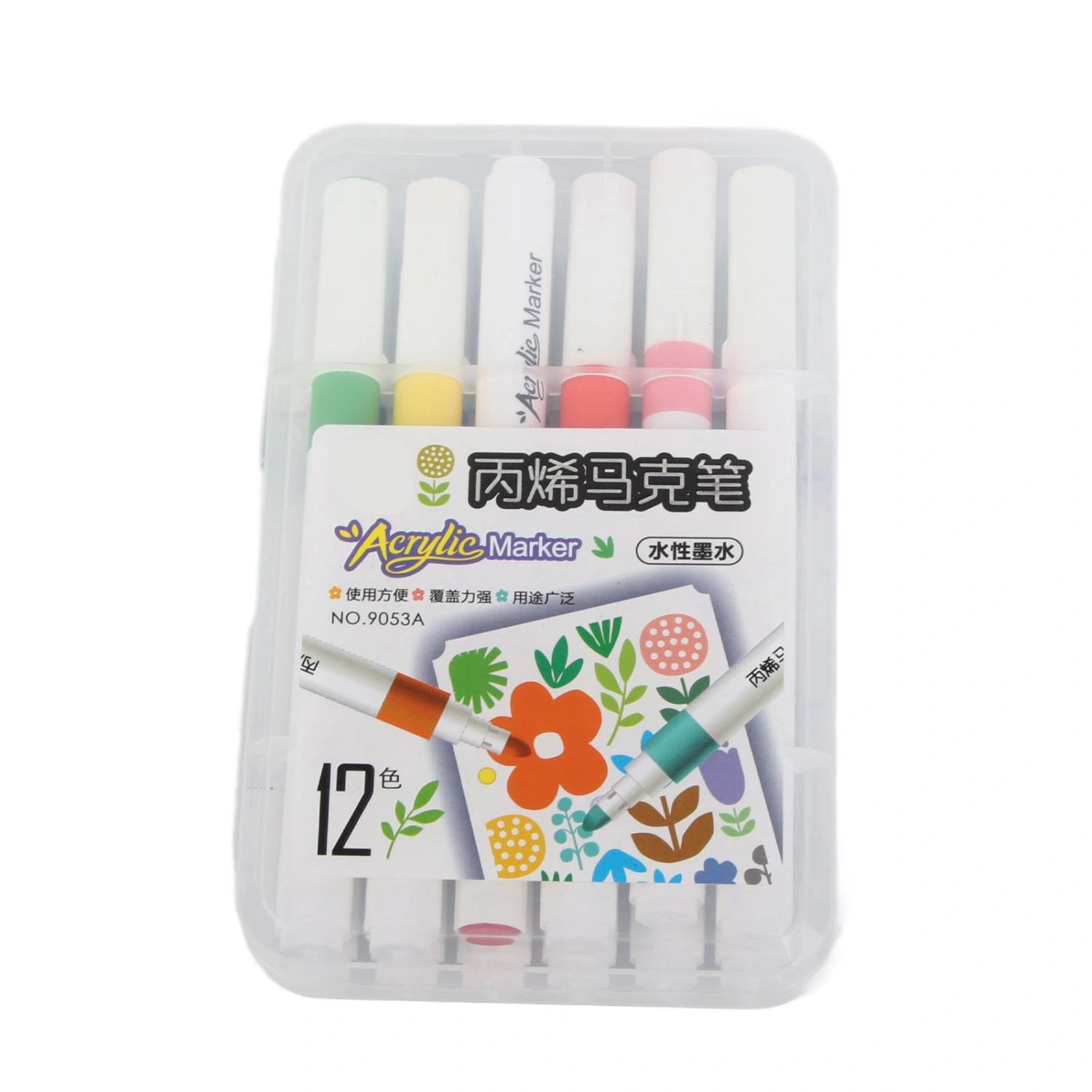 Acrylic Paint Markers Strong Coverage Quick Dry Waterproof Round Barrel Graffiti Markers for Glass Metal Wood 12 Colors