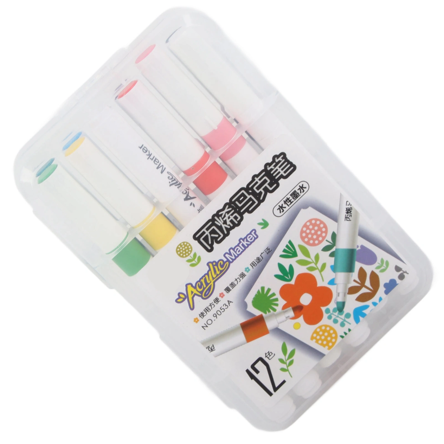 Acrylic Paint Markers Strong Coverage Quick Dry Waterproof Round Barrel Graffiti Markers for Glass Metal Wood 12 Colors