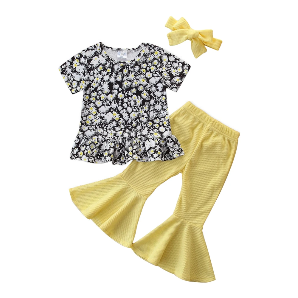 Girl’s Floral Short Sleeve T-shirt and Solid Color Trumpet Pants Set