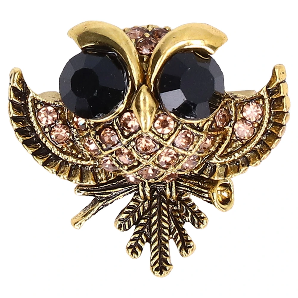 Owl Brooch Retro Rhinestone Perched Big Eyed Owl Pin for Parties Weddings VacationsAncient Gold