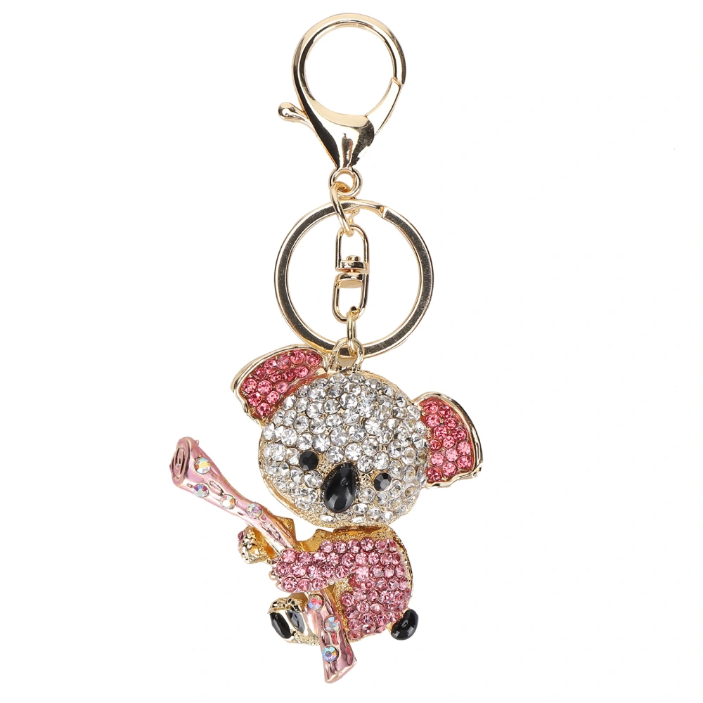 Keychain Koala Bear Alloy Rhinestone Gold Crystal Metal Pendant Small Gift(Pink)