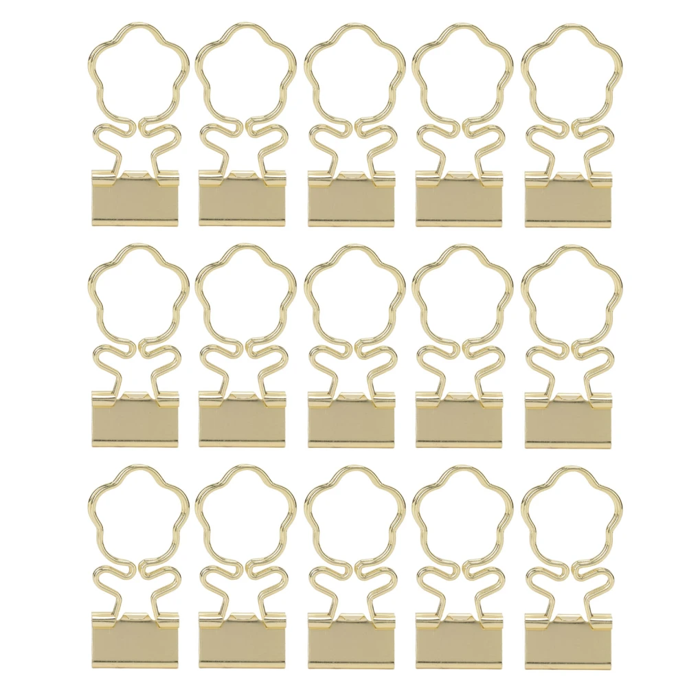 15pcs Mini Binder Clips Gold Lotus Pattern Metal Strong Clamping Force Paper Binder Clips for Home Office