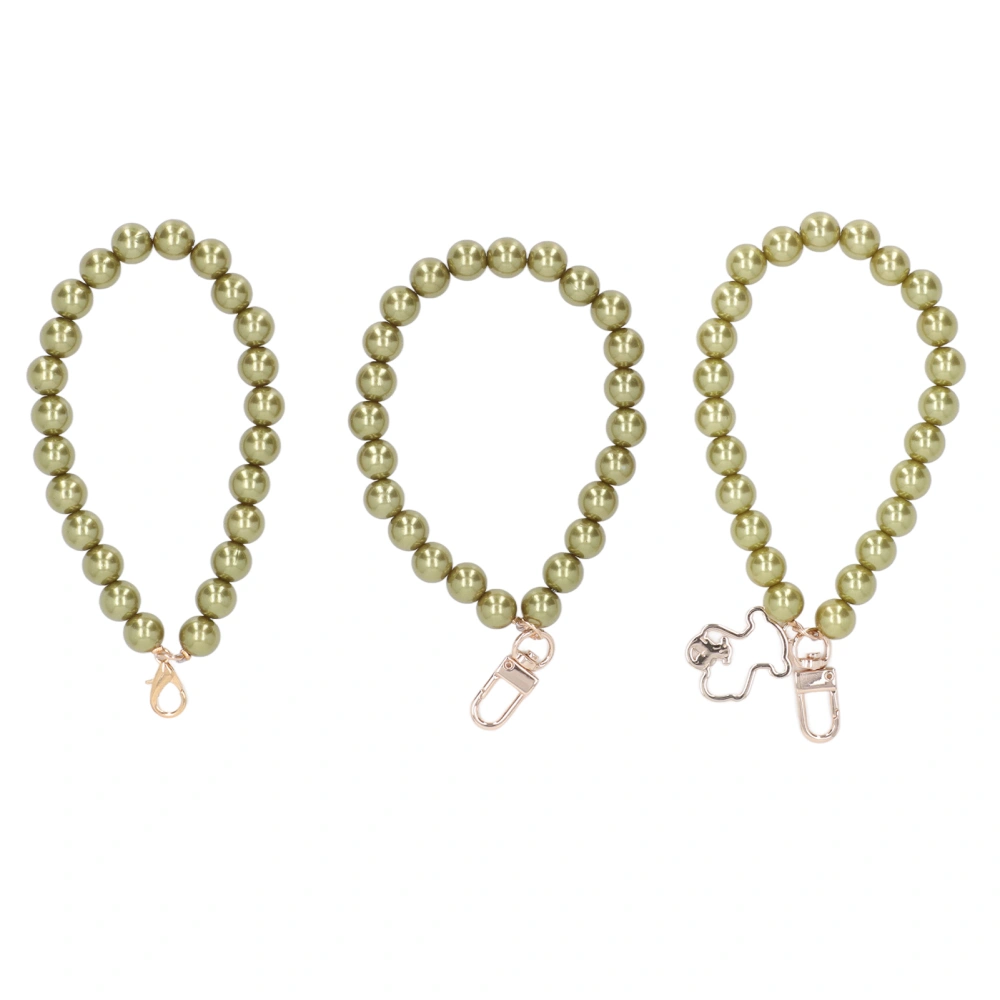 3Pcs 12mm Pearl Bracelet 3 Styles Delicate Color Pearl Mobile Phone Case Key Chain Bag Hanging Chain Pearl Beads Bracelet Green