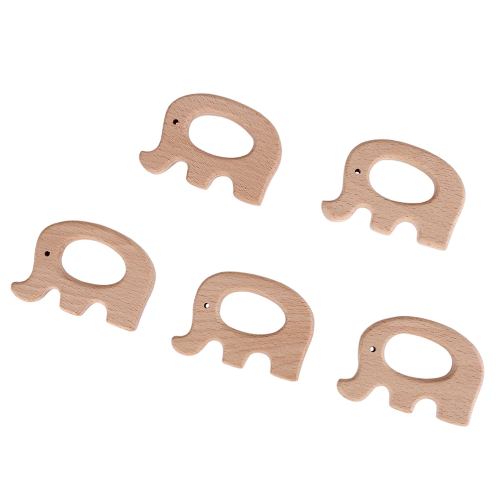 5pcs Wooden Teether Animal Baby Teething Toy DIY Natural Wood Teething Accessories (Elephant)