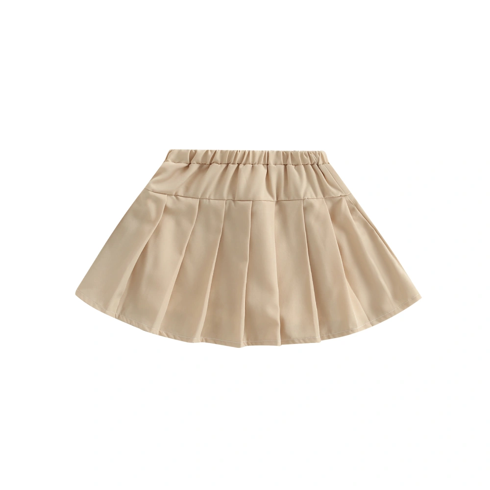 Kids Girls Pleated Skirts Solid Color Elastic High Waist Mini Skirts