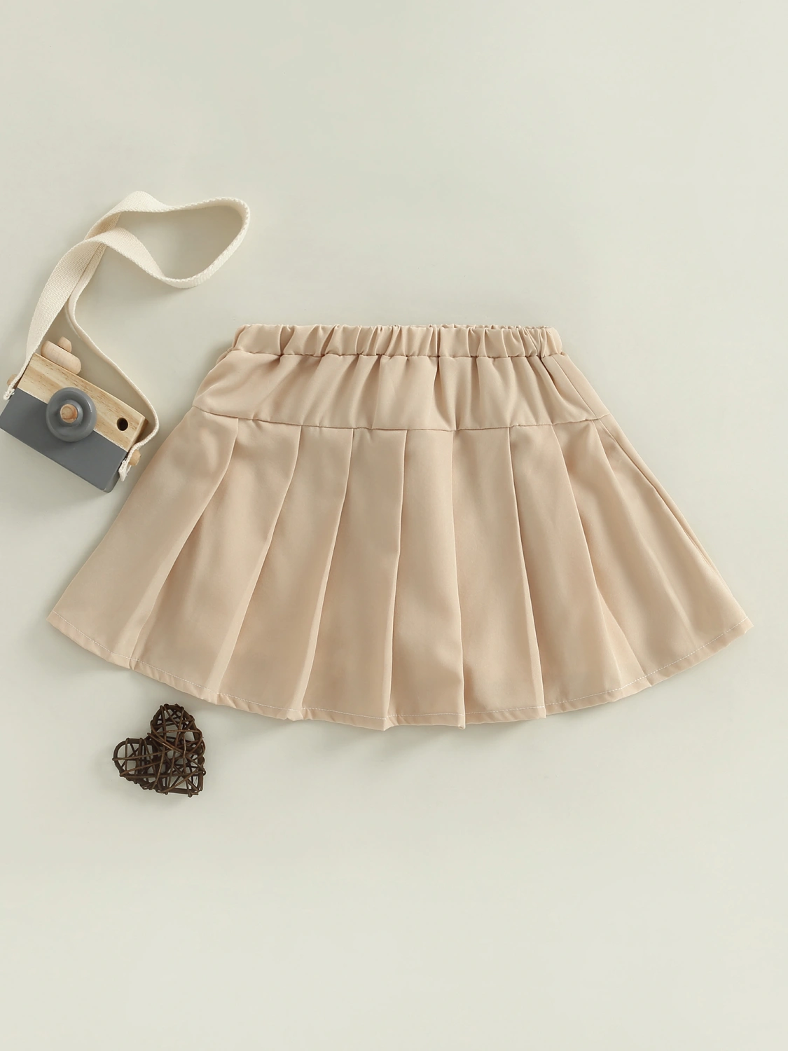 Kids Girls Pleated Skirts Solid Color Elastic High Waist Mini Skirts
