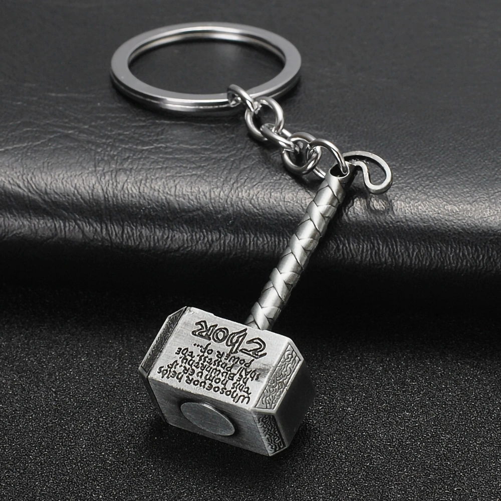 Keychain Portable Fashion Mini Zinc Alloy Wear Resistant Thor's Hammer Keychain GiftSilver