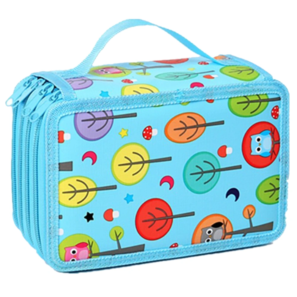 Colored Pencil Case Blue Cute Cartoon Pattern Large Capacit Practical Zipper Portable Pencil Bag with 72 Slots