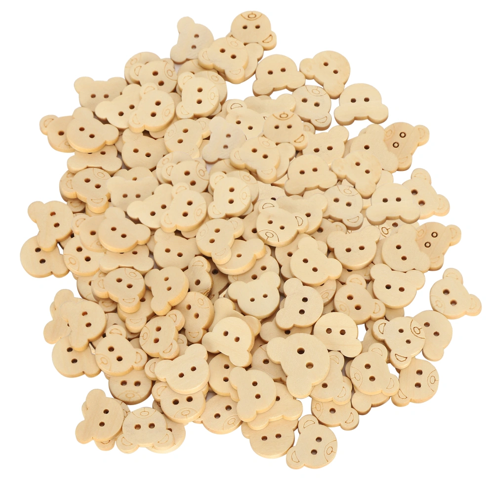 250pcs Wood Buttons Cute 2 Holes Bear Head Shape Wooden Sewing Buttons for Clothing DIY Craft