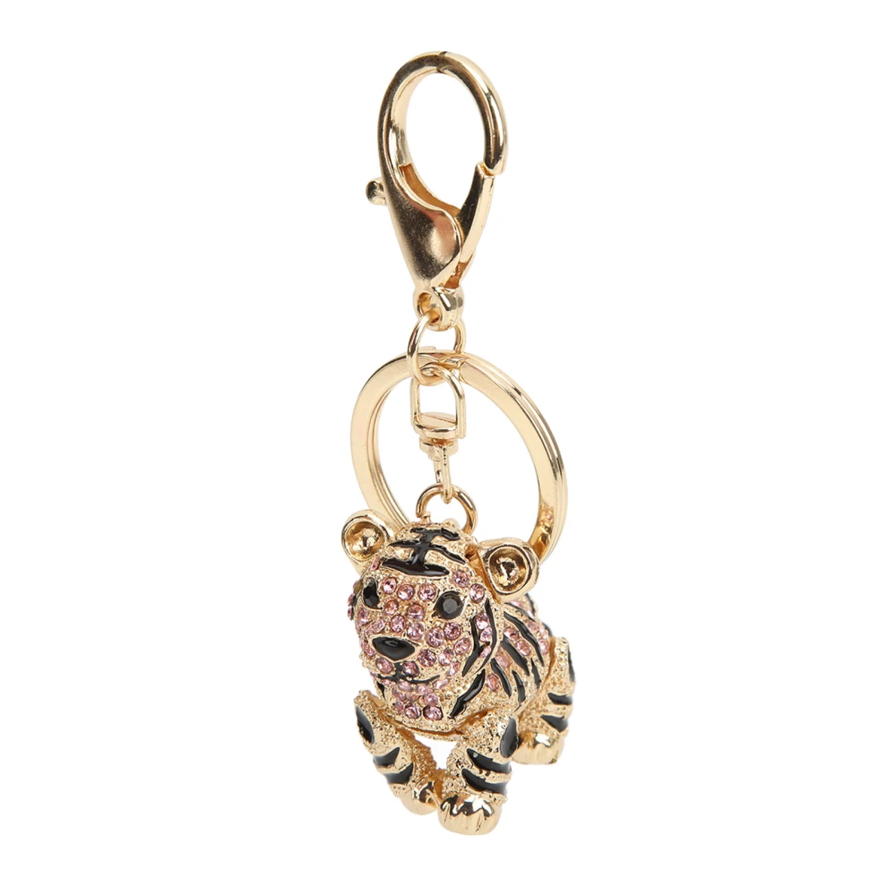 Tiger Keychain Three Dimensional Small Tiger Rhinestone Car Keychain Ladies Bag Ornaments PendantPink