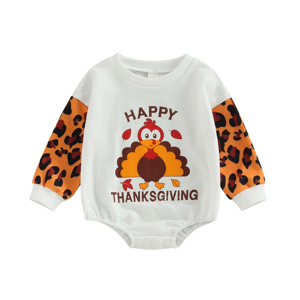 Baby Boys Girls Thanksgiving Romper Letters Turkey Print Bodysuit