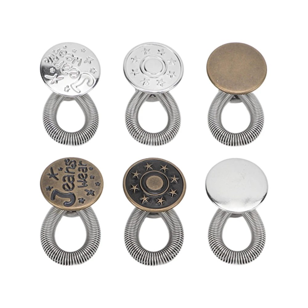 6Pcs Waistband Extender Buttons Anti Corrosion Good Elasticity Metal Expander Buttons for Skirts Trousers Collars Pants