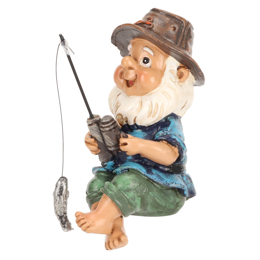 Fishing Gnome Sitter Funny UV Resistant Resin Decorative Outdoor Garden Lawn Gnome for Yard