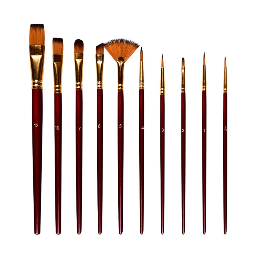 10Pcs Nylon Painting Brushes Round Pointed Tip Paintbrush Set Acrylic Oil Watercolor