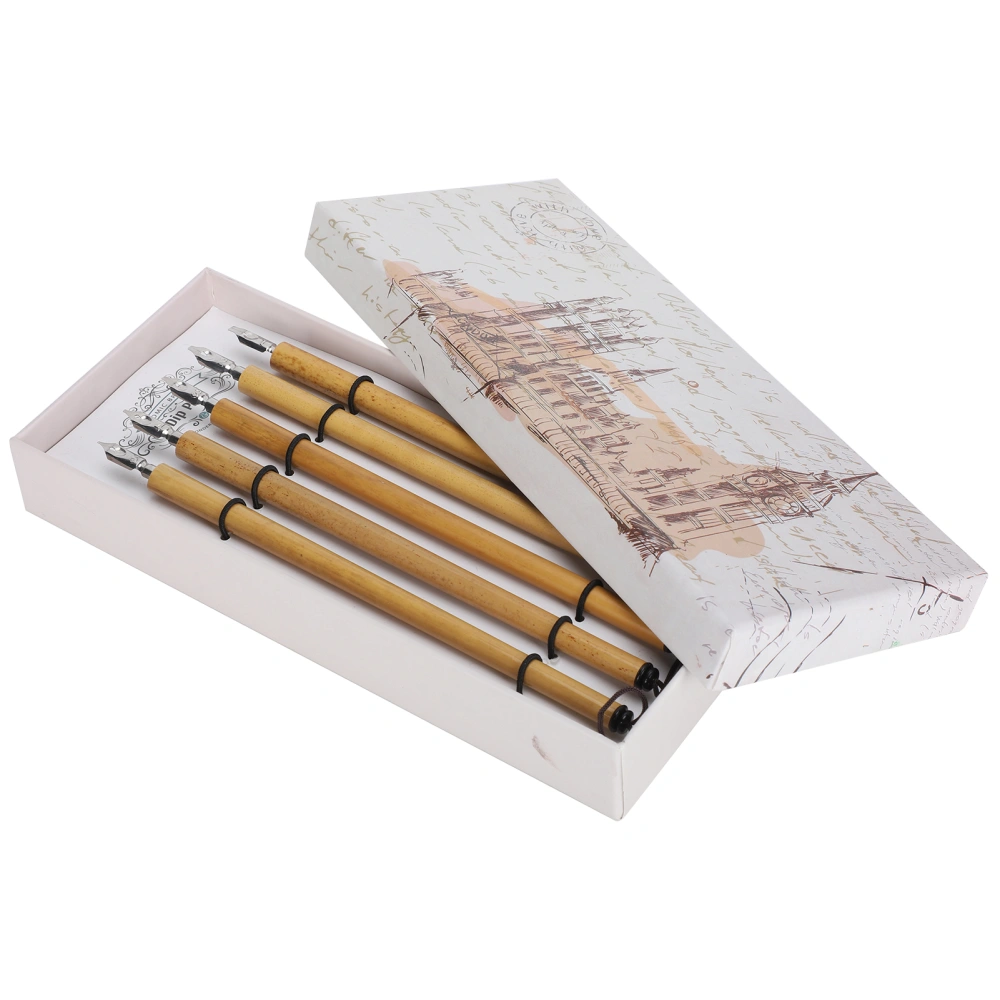 5Pcs Dip Pen Handcrafted Manga Calligraphy Vintage Bamboo Drawing Painting Kit School SuppliesNo.1‑5 Nib