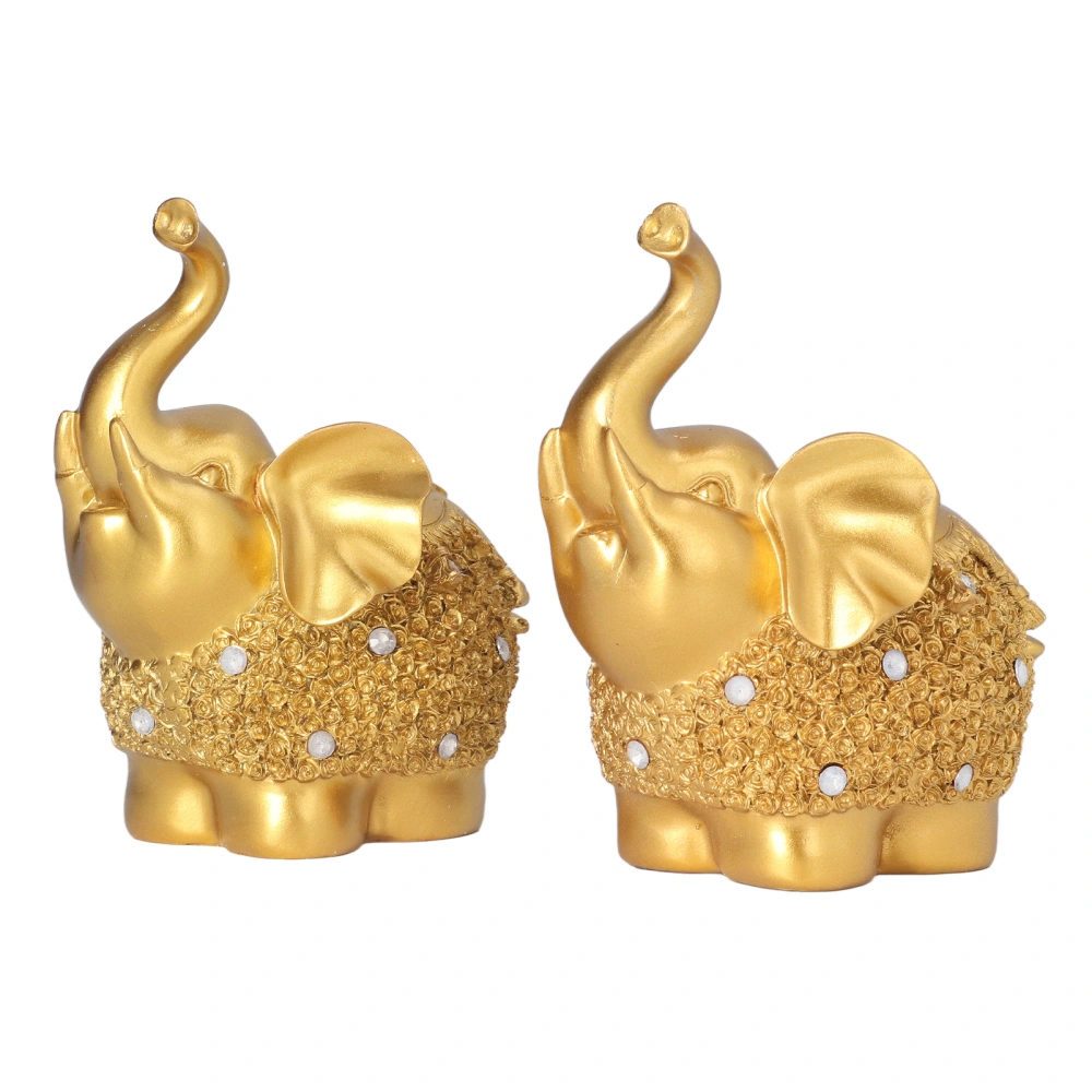 2pcs Elephant Statue Golden Decorative Practical Resin Material Small Compact Elephant Crafts for TV Cabinet Table