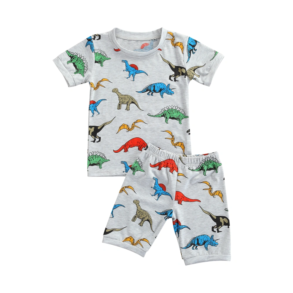 Kids Nightwear, Dinosaur/ Car Print O-Neck Short Sleeve Tops+ Shorts