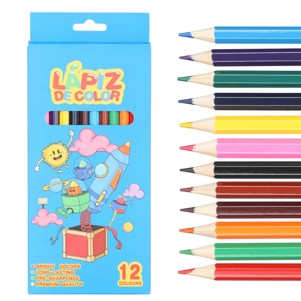 12 Colors Wooden Children Painting Drawing Pencil School Home Graffiti Color PencilSpace (Spanish)