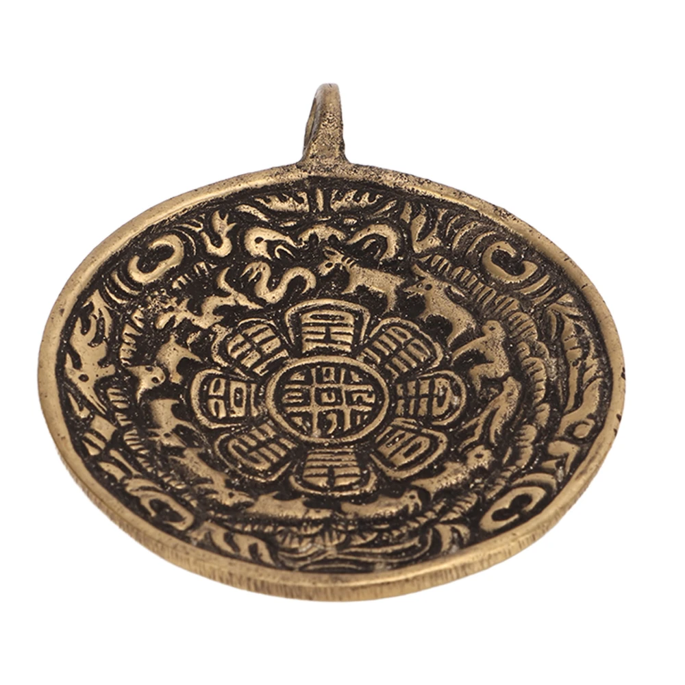 Amulet Pendant Nepalese Gossip Style Brass Round Lucky Rope Hole Design Decorative Hanging Pendant for Rearview Mirror