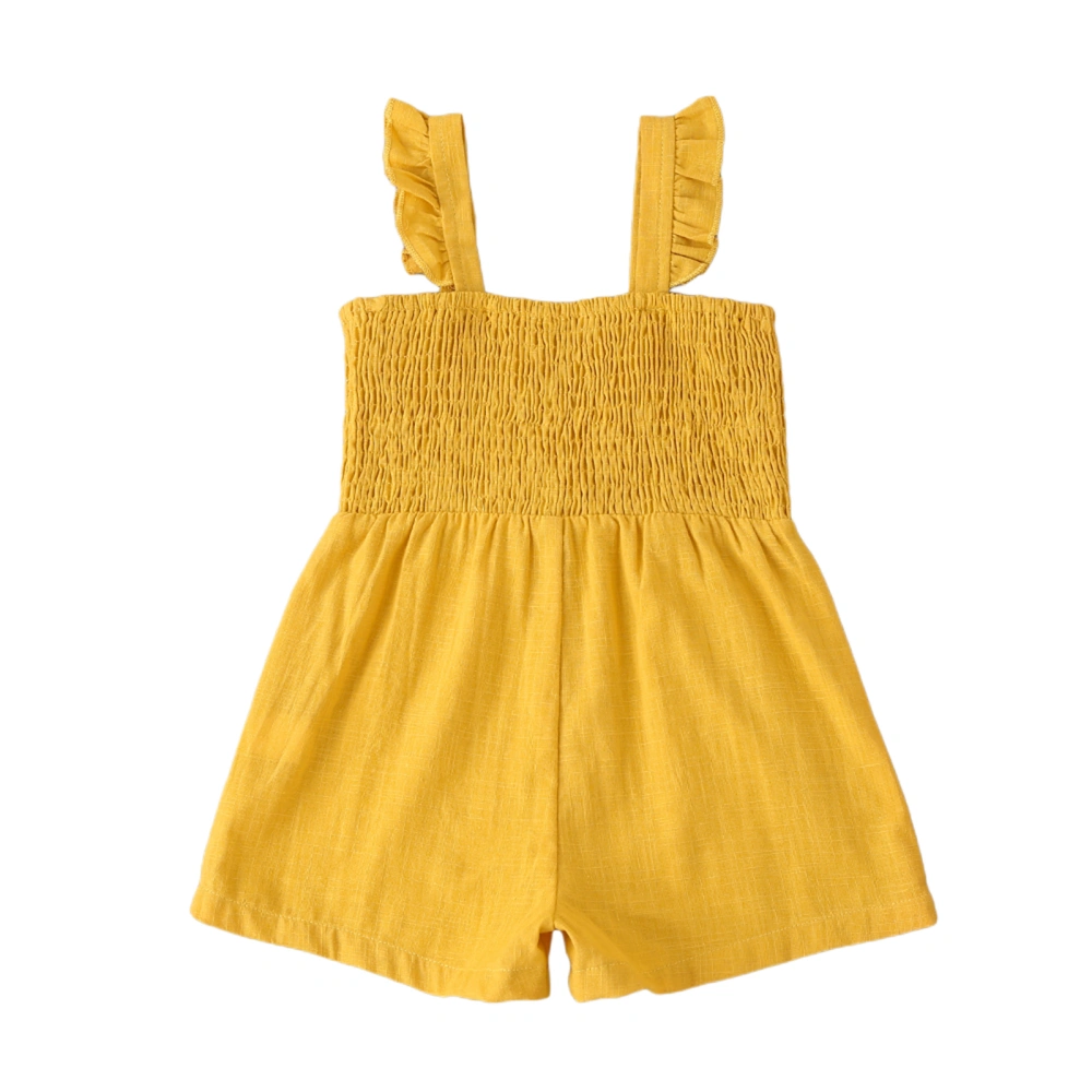 Girl’s Fashion Solid Color Pleated Ruffles Suspender Jumpsuit