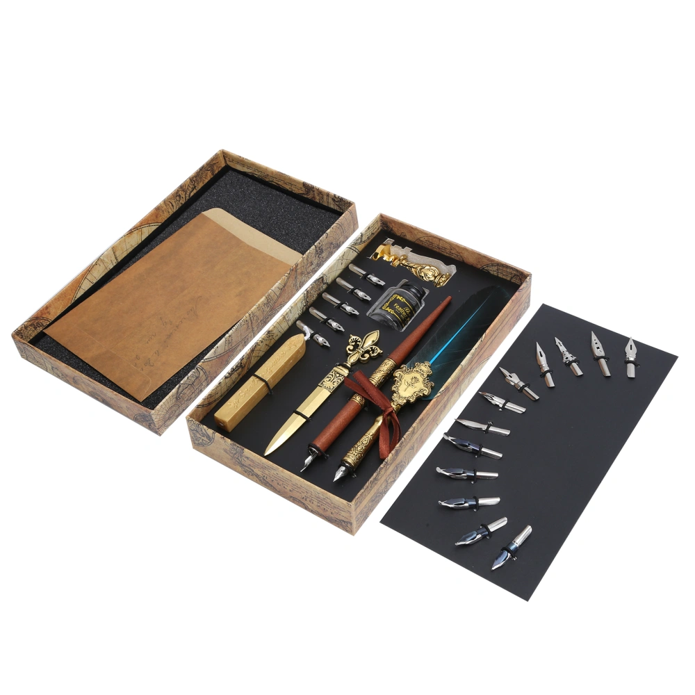 Feather Pen Set Calligraphy Writing Drawing Quill Dip Kit Vintage Art Craft CollectionSP248011R Lake Blue