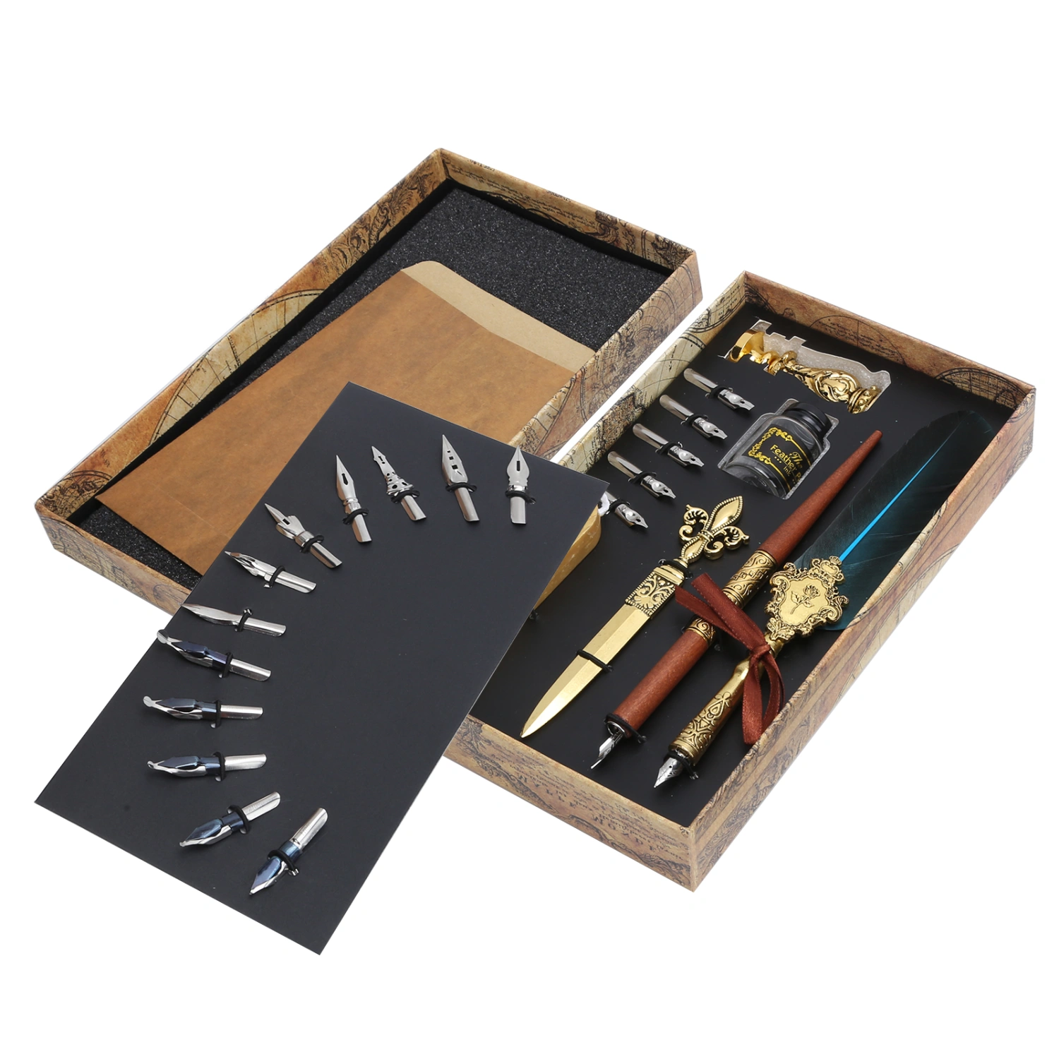Feather Pen Set Calligraphy Writing Drawing Quill Dip Kit Vintage Art Craft CollectionSP248011R Lake Blue