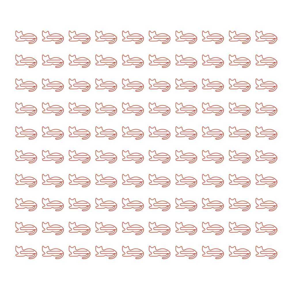 100pcs Cat Shape Paper Clips Plating Process Increased Slip Resistance Cute Paper Clips for Office School Red