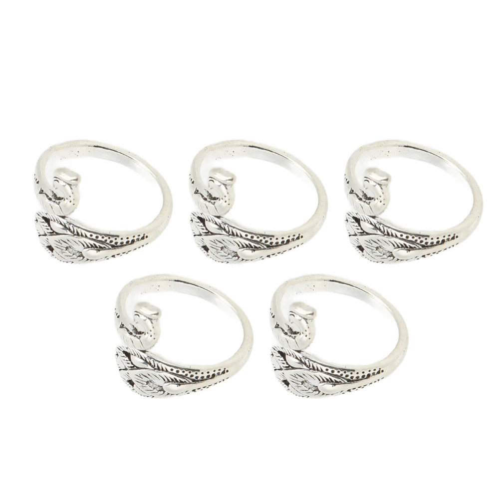 5Pcs Crochet Rings Silver Peacock Shape Unique Open Design Rust Resistant Light Weight Knitting Loop Rings