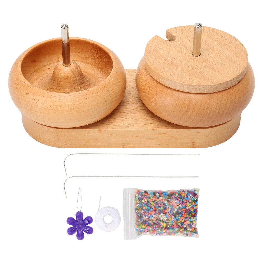 Bead Spinner Bowl Polished Wood Cover Metal Shaft Stable Oval Base Bead Maker for Jewelry Making DIY