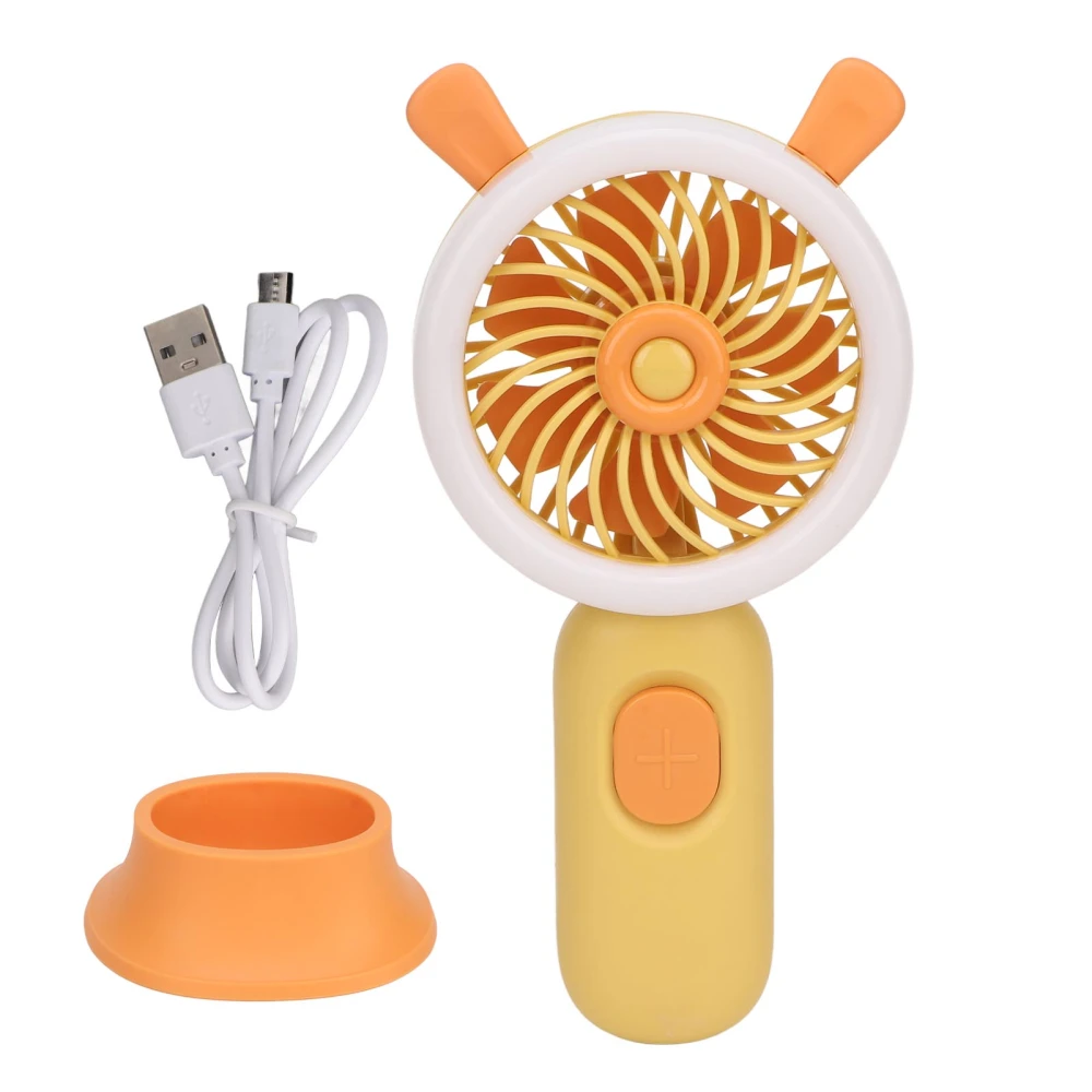 Handheld Fan USB Rechargeable Three Levels Adjustable Ergonomic Portable Fan with Dazzling Light for Outdoor Yellow