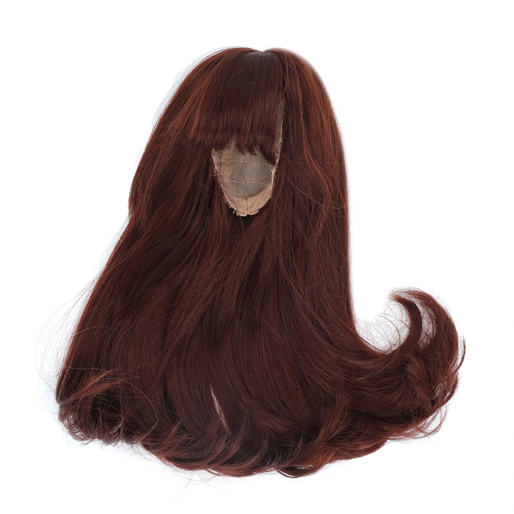 Toy Doll Head Wig Mesh Cloth Blunt Bangs Long Fake Hair for DIY Simulation Doll Modeling Chestnut Color