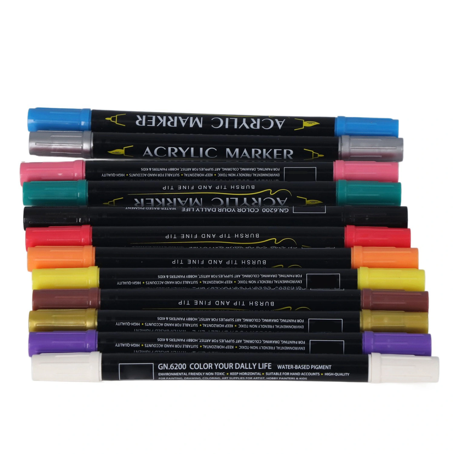 12Pcs Acrylic Paint Pens Double Ended Rapid Drying Strong Covering Waterproof 12 Color Paint Markers