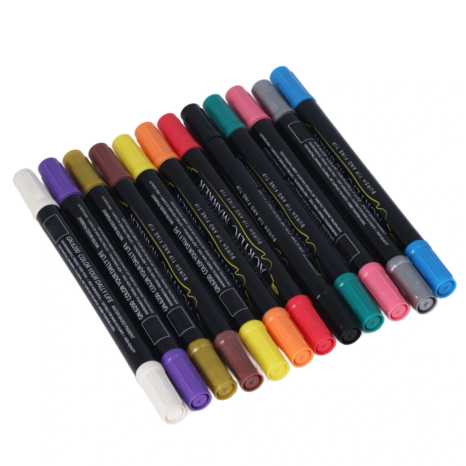 12Pcs Acrylic Paint Pens Double Ended Rapid Drying Strong Covering Waterproof 12 Color Paint Markers