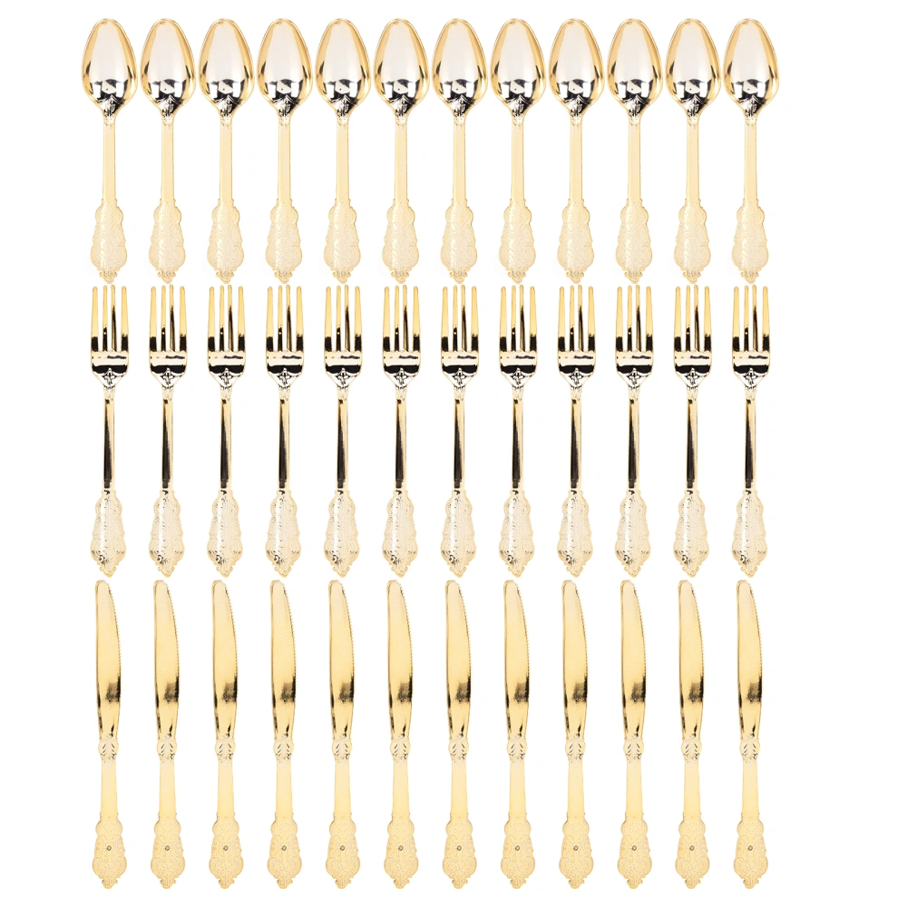 36pcs Plastic Silverware Strong Sturdy Portable Picnic Spoons Fork for Party FestivalGold