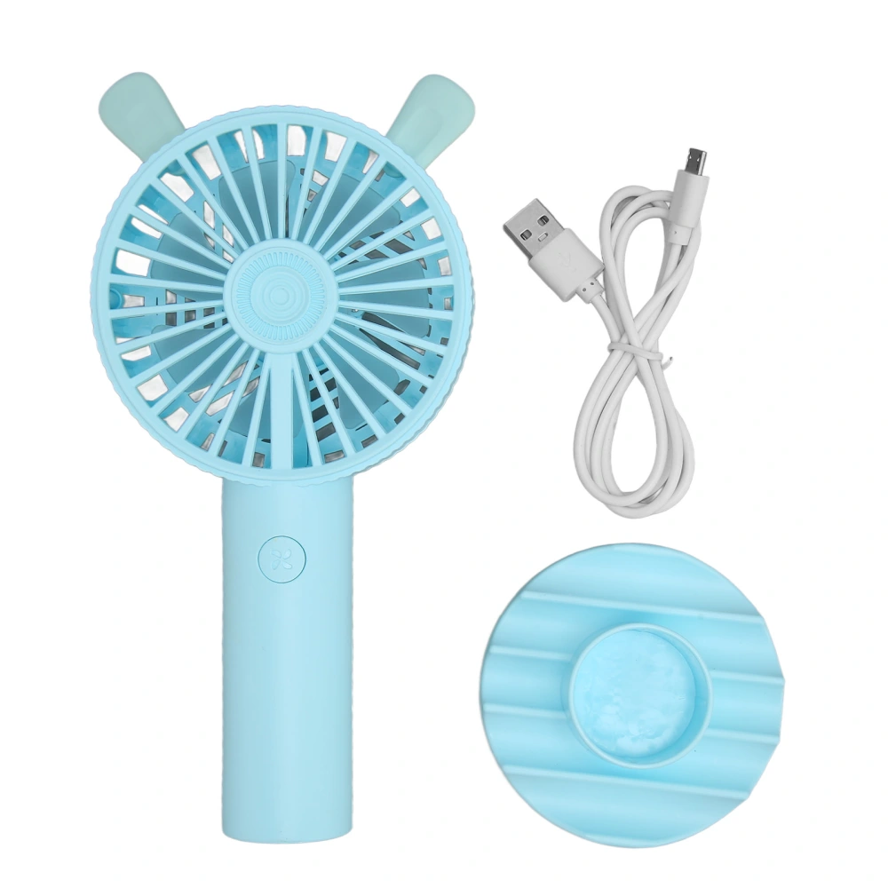 Handheld Fan Bunny Ear Style USB Charge 2 Speed Modes 500mAh Battery Ergonomic Mini Portable Fan for Home Travel Office Blue