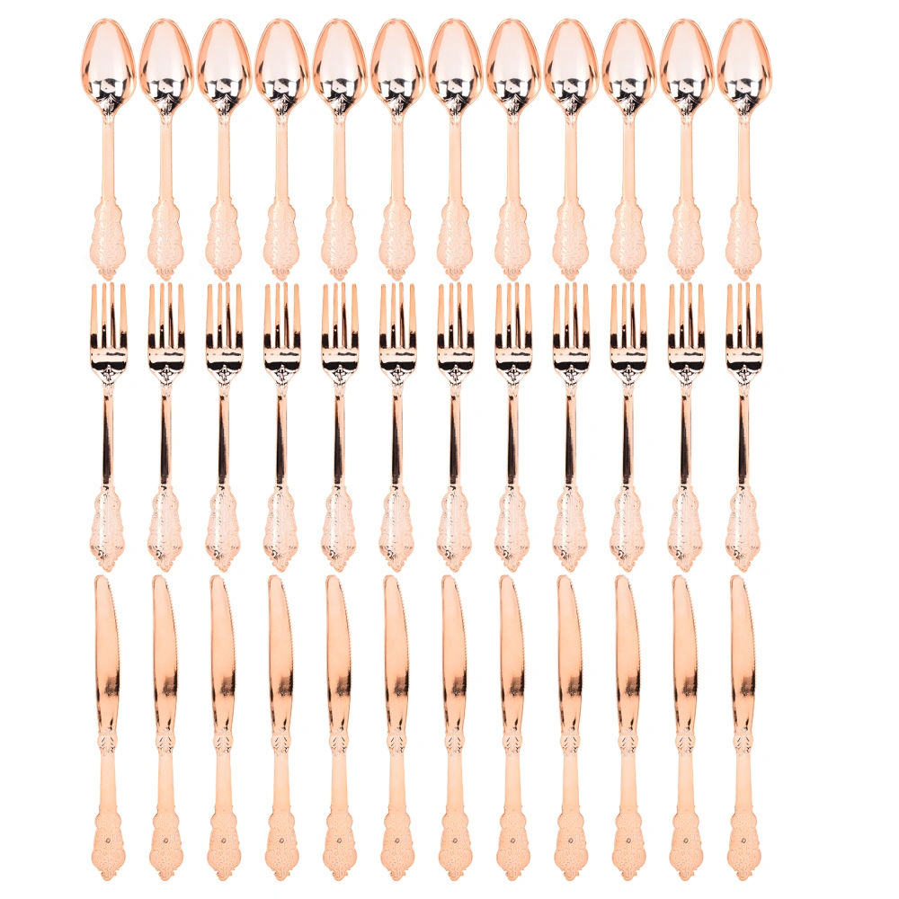 36pcs Plastic Silverware Strong Sturdy Portable Picnic Spoons Fork for Party FestivalRose Gold