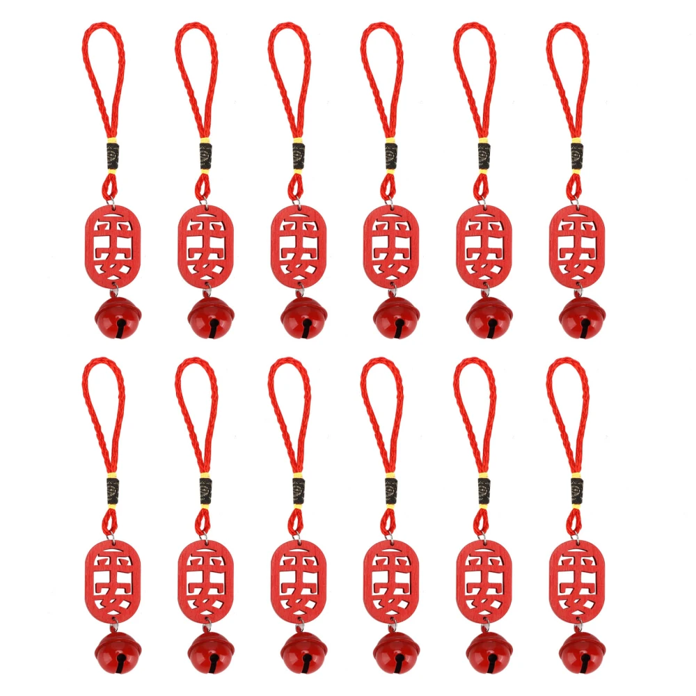 12Pcs Bell Pendant 15.5cm High Wooden Red Word Pendant Ornament for Christmas Tree Door Home Decor