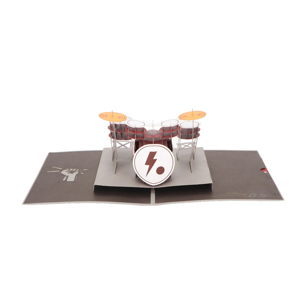 3D Birthday Card Drum Set Style Fine Details Durable Paper Popping Up Birthday Card with Envelope for Kids Friends