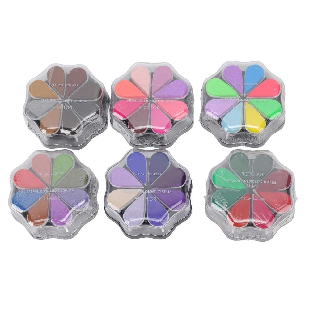 6 Pcs Washable Ink Pad Petal Shape 8 Metal Colors DIY Rubber Stamp Pad For Dogs Baby Footprint Fingerprint