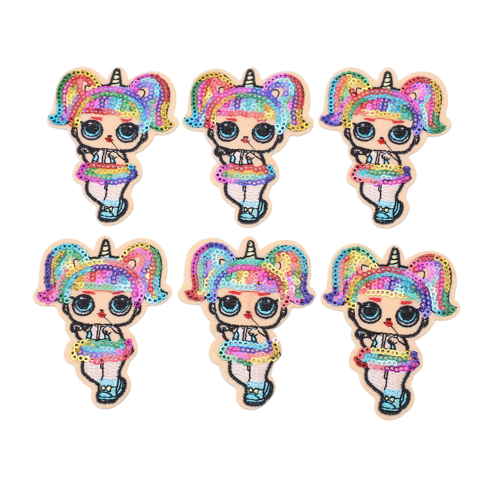 6pcs Little Girl Patches Colorful Sequins Iron On/Sew On Applique Patches DIY Accessories for Hat Clothes Backpack