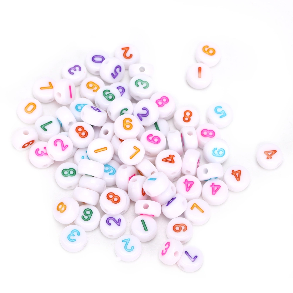 300Pcs Round Number Beads White Colorful Smooth Acrylic Figure Beads Jewelry Making Bracelets Necklace