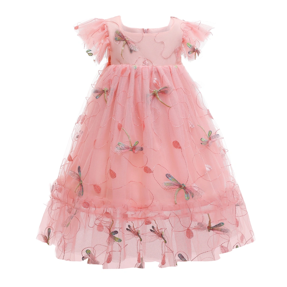 Girl’s Fashion Dragonfly Embroidery A-line Mesh Yarn Fly Sleeve Dress